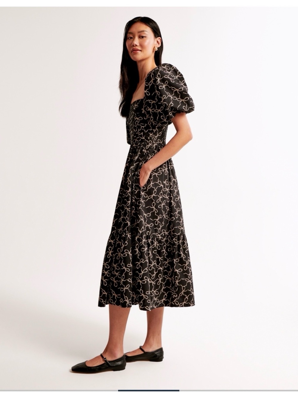 Abercrombie & Fitch Black Midi Dress with Cream Swirl Print